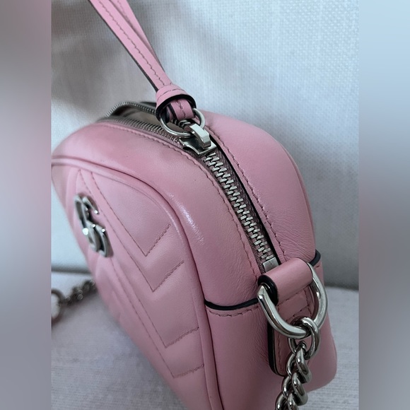 Gucci GG Matelassé Marmont Mini Shoulder Bag in Pink with Silver (RARE COLOR) - Picture 11 of 13
